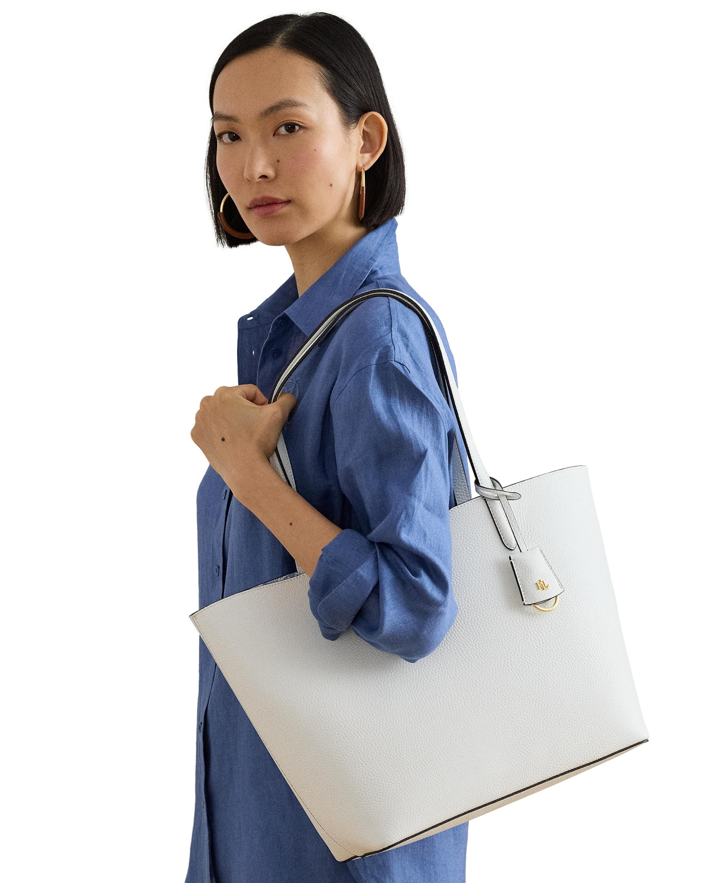Lauren Ralph Lauren Faux-Leather Reversible Extra Large Tote Handbag - White/Floral