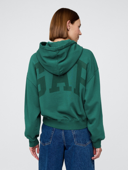 VintageSoft Crop Logo Hoodie - Balsam tree green logo