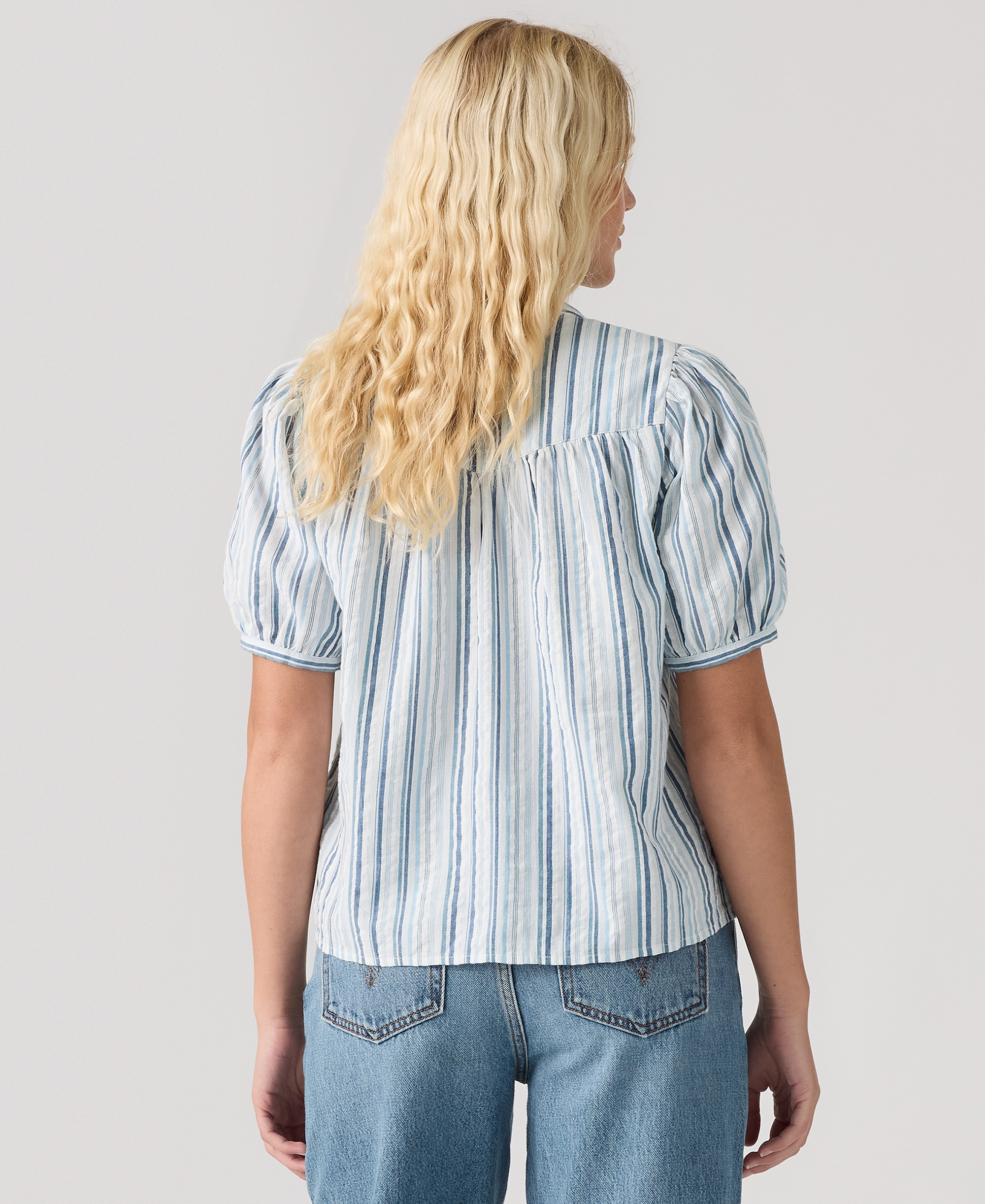 Levi's Women's Amelie Cotton Poplin Blouse - Rhonda Stripe Glacier Lak Da0a55