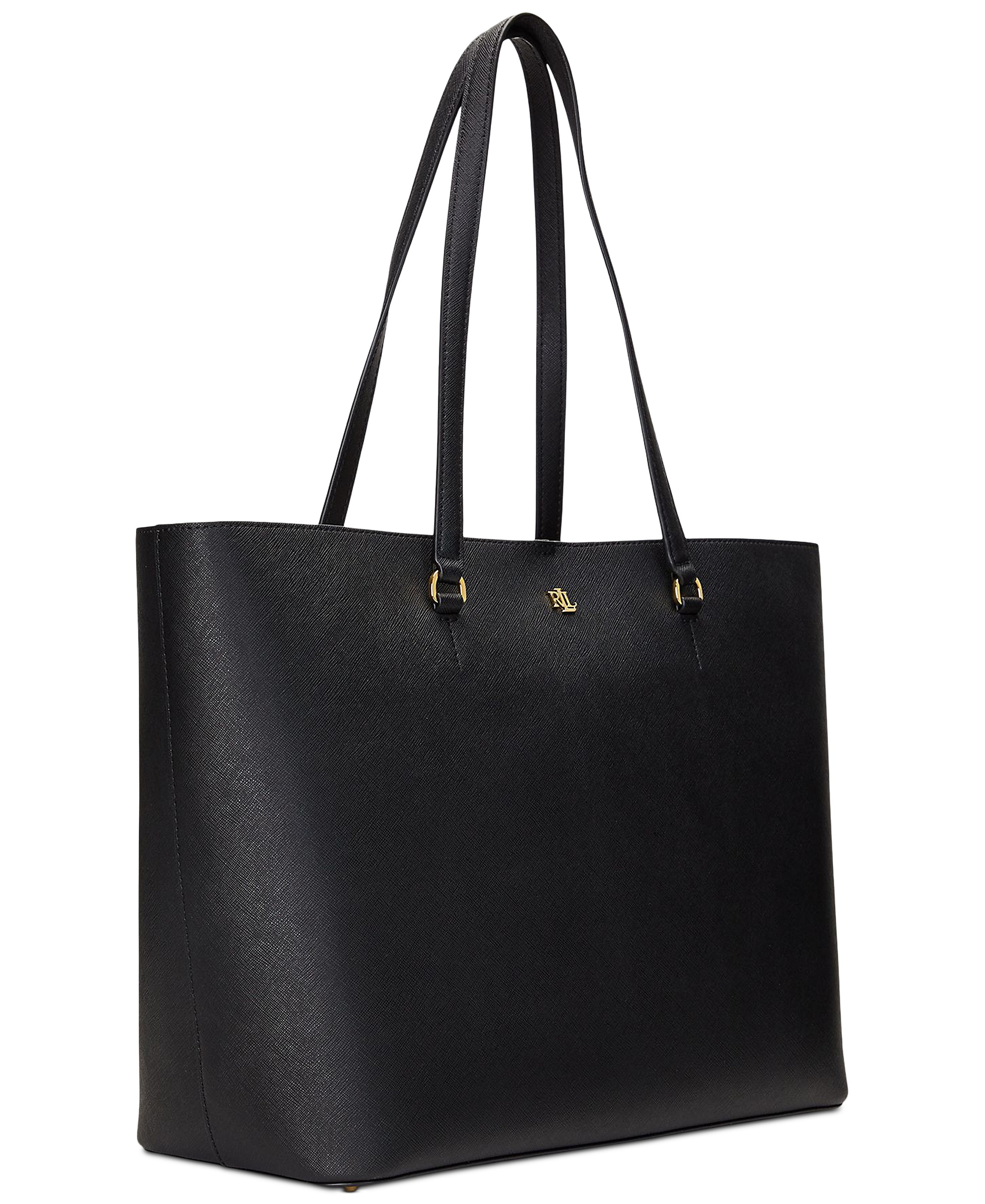 Lauren Ralph Lauren Karly Crosshatch Leather Large Tote - Black
