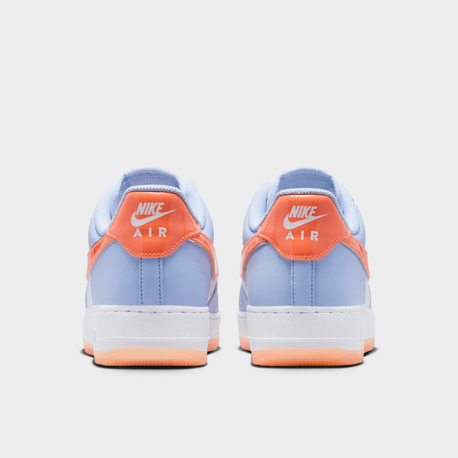 Men's Nike Air Force 1 '07 Low Casual Shoes - Hydrogen Blue/White/Orange Frost/Metallic Silver