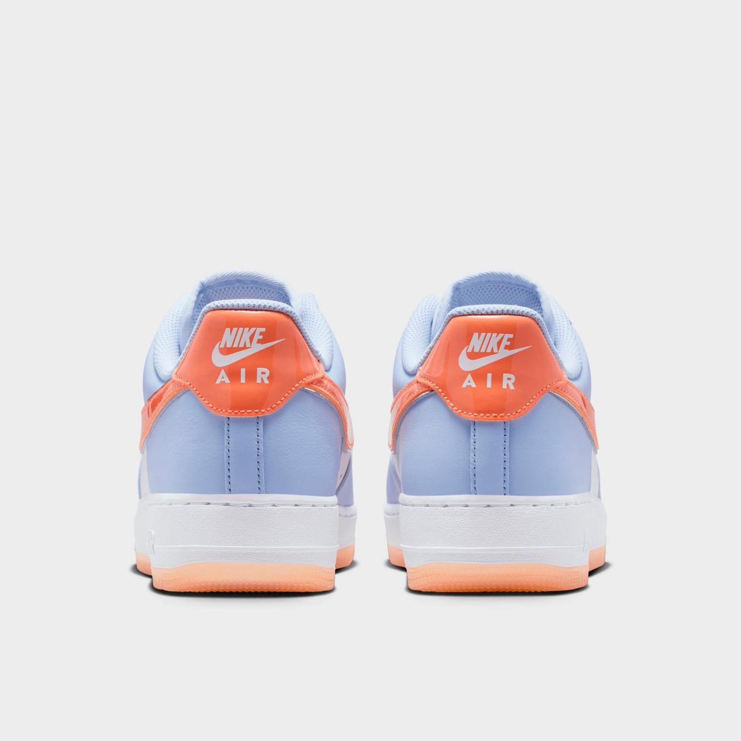 Men's Nike Air Force 1 '07 Low Casual Shoes - Hydrogen Blue/White/Orange Frost/Metallic Silver