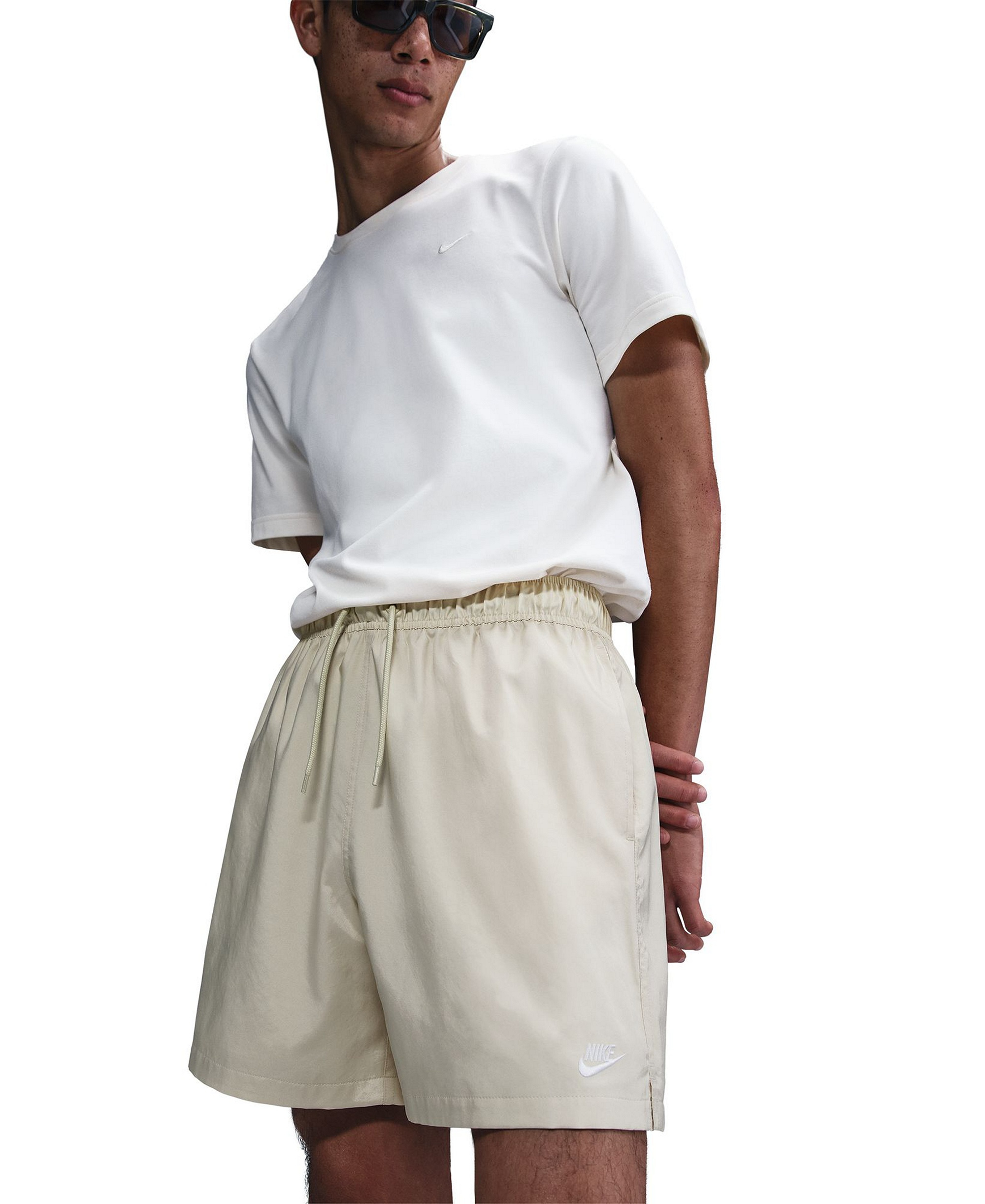 Nike Men's Club Flow Relaxed-Fit Drawstring Shorts - Khaki/White