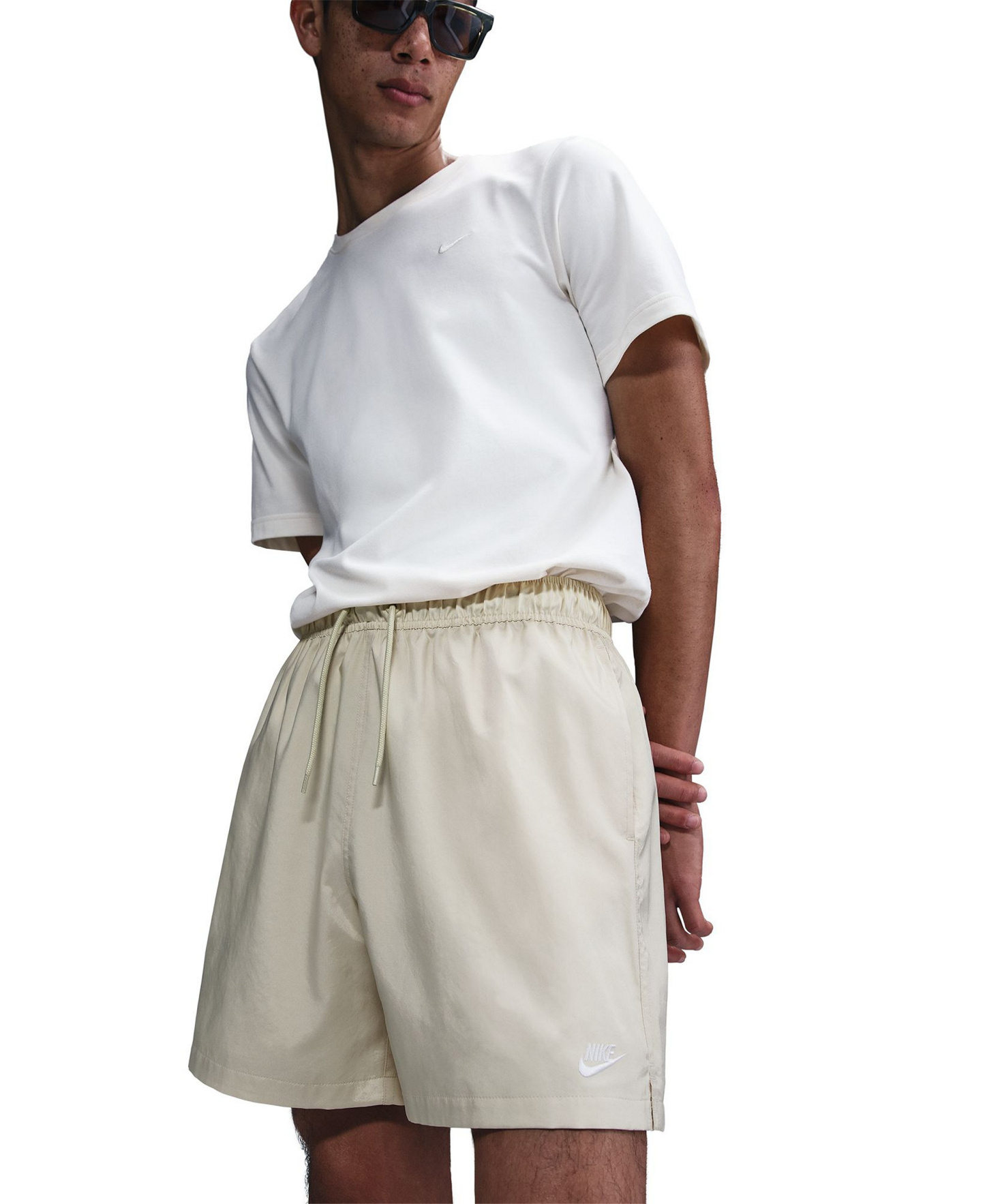 Nike Men's Club Flow Relaxed-Fit Drawstring Shorts - Khaki/White