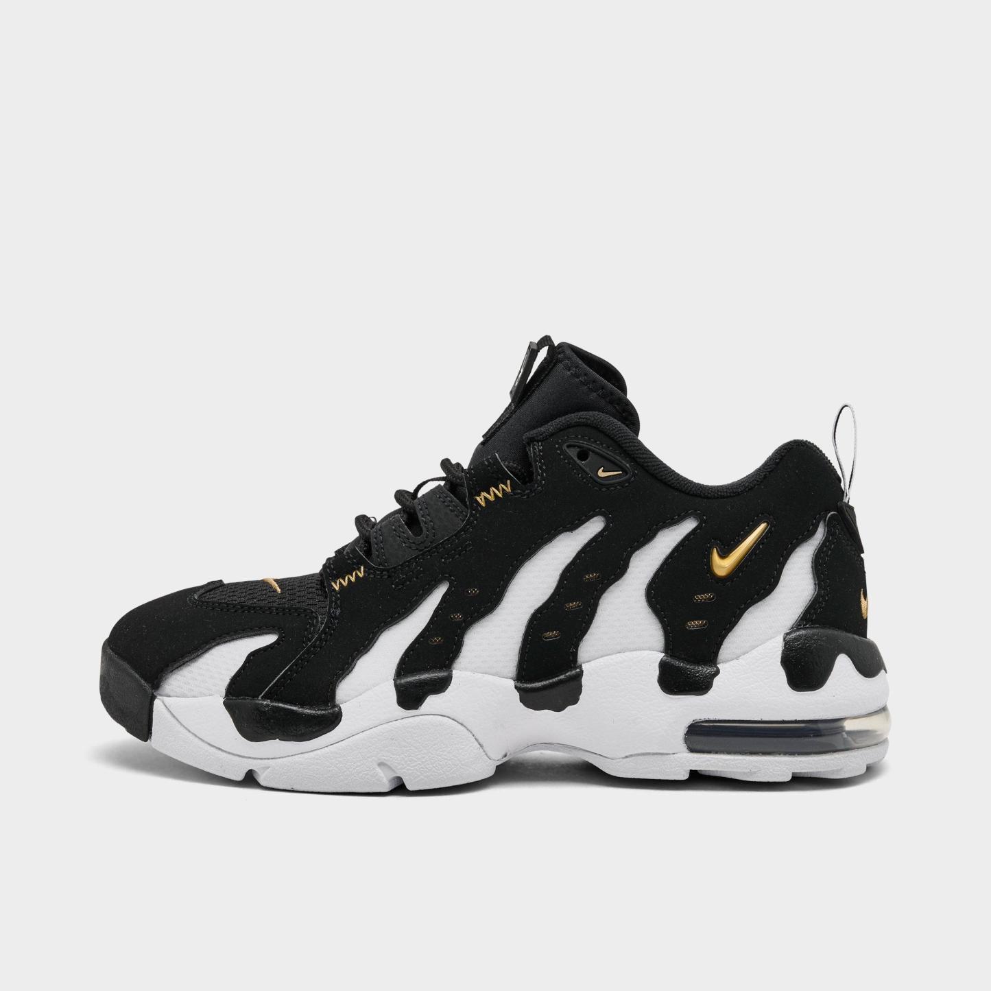 Big Kids' Nithtke Air DT Max ‘96 Low Casual Shoes - Black/Metallic Gold/White - Left shoe facing left. Outside of the shoe.