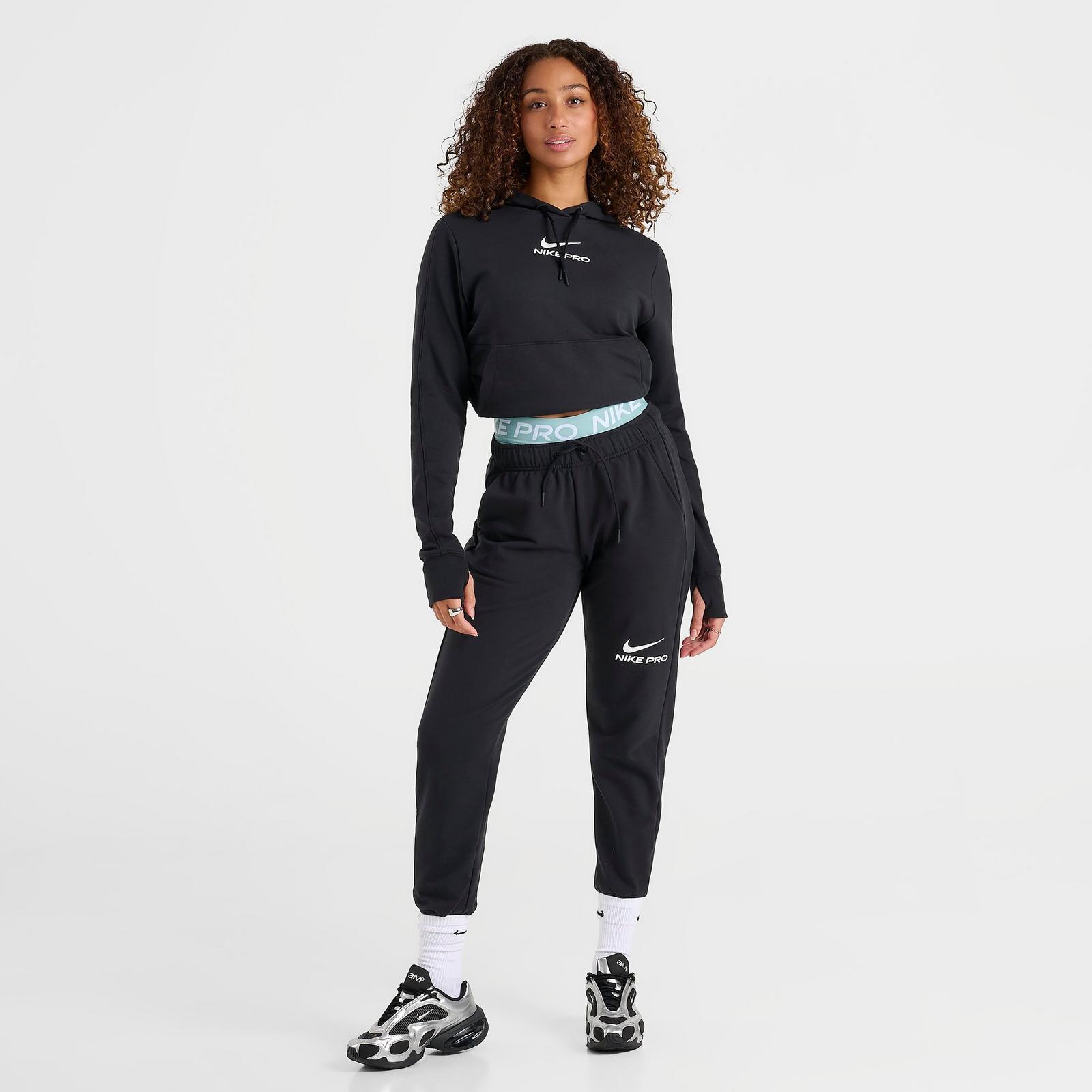 Women's Nike Pro Dri-FIT French Terry Jogger Pants - Black/White
