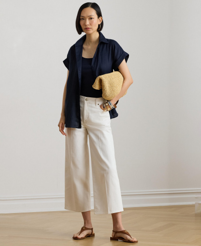 Lauren Ralph Lauren Dolman-Sleeve 100% Linen Shirt - Lauren Navy