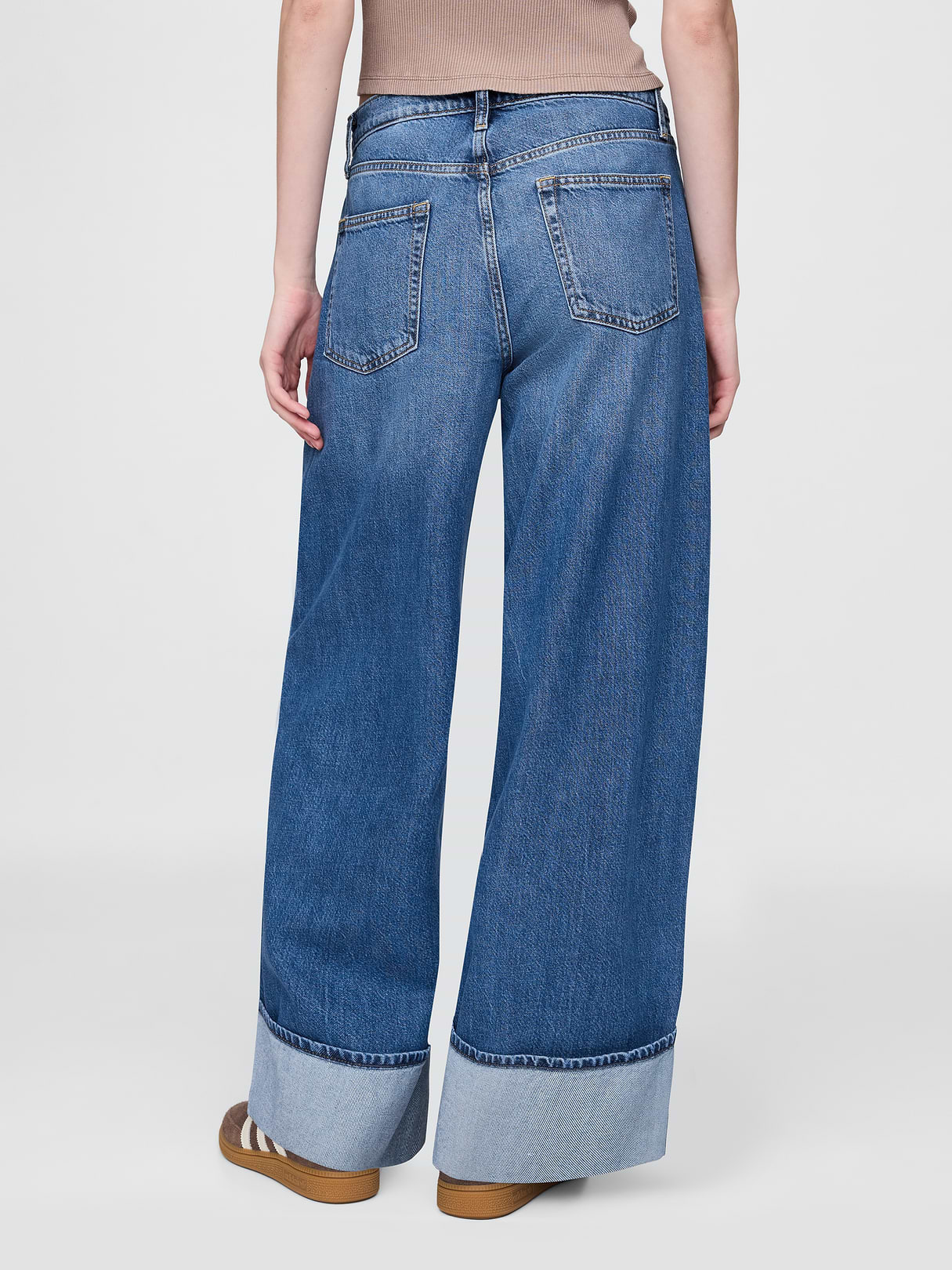 Mid Rise UltraSoft Baggy Jeans - Cuffed medium wash