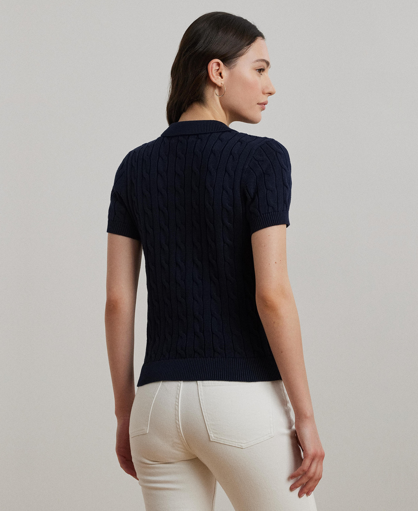 Lauren Ralph Lauren Women's Cable-Knit Sweater Polo - Lauren Navy