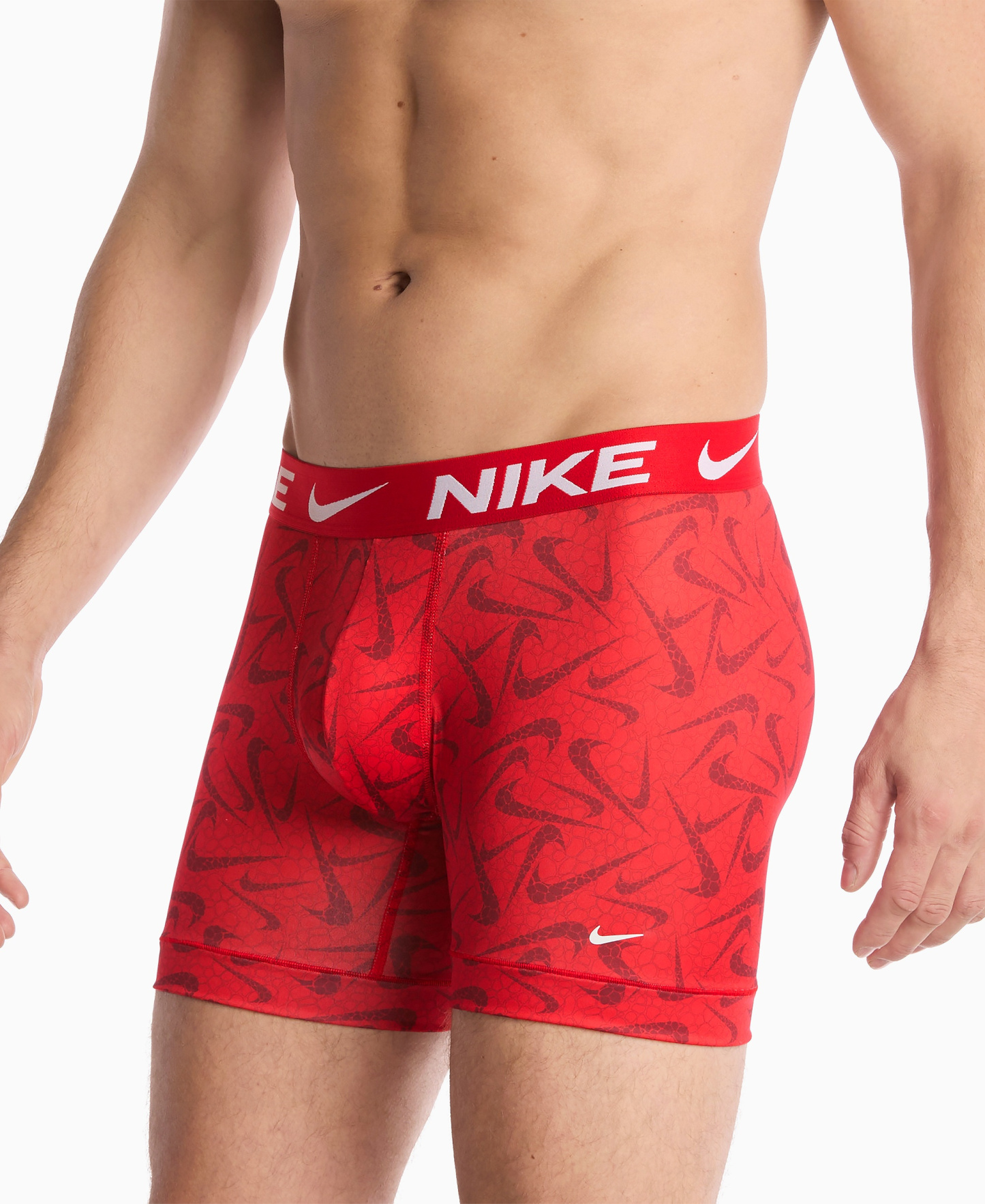 Nike Men's DRI-FIT Essential Micro Boxer Briefs, 3-Pack - Uni Red Pebble Swoosh Print/ Blue Crystal/ Black
