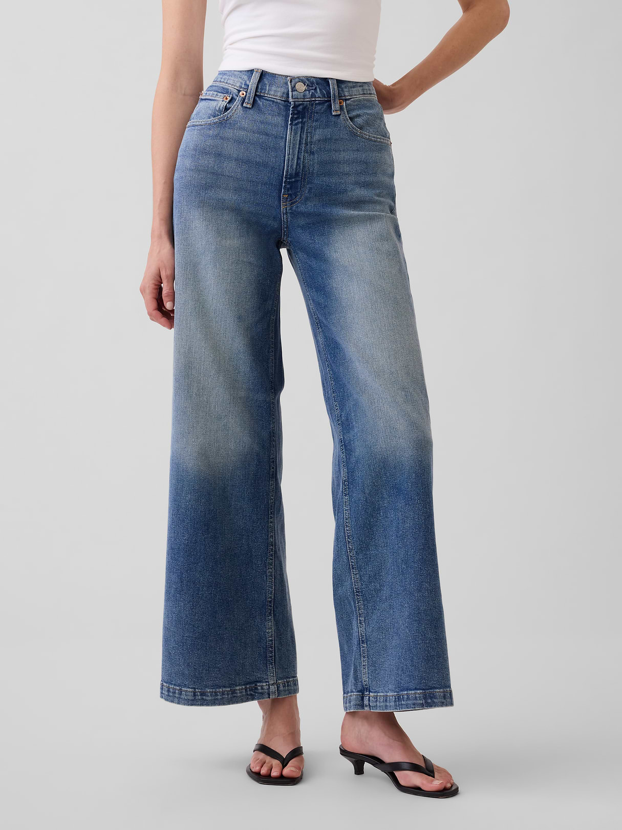 High Rise Stride Wide-Leg Ankle Jeans - Medium indigo