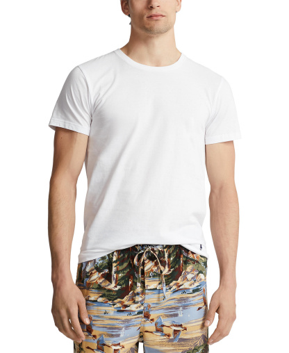 Polo Ralph Lauren Men's 5+1 Free Bonus Pack Classic-Fit Cotton Jersey Crewneck Undershirts - White With Cruise Navy Pp