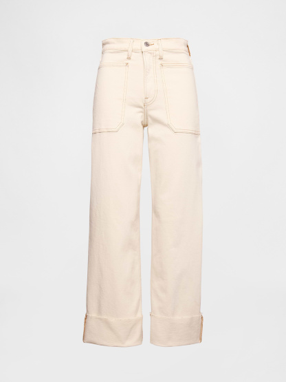 High Rise Stride Wide-Leg Ankle Jeans - Beach bebble beige