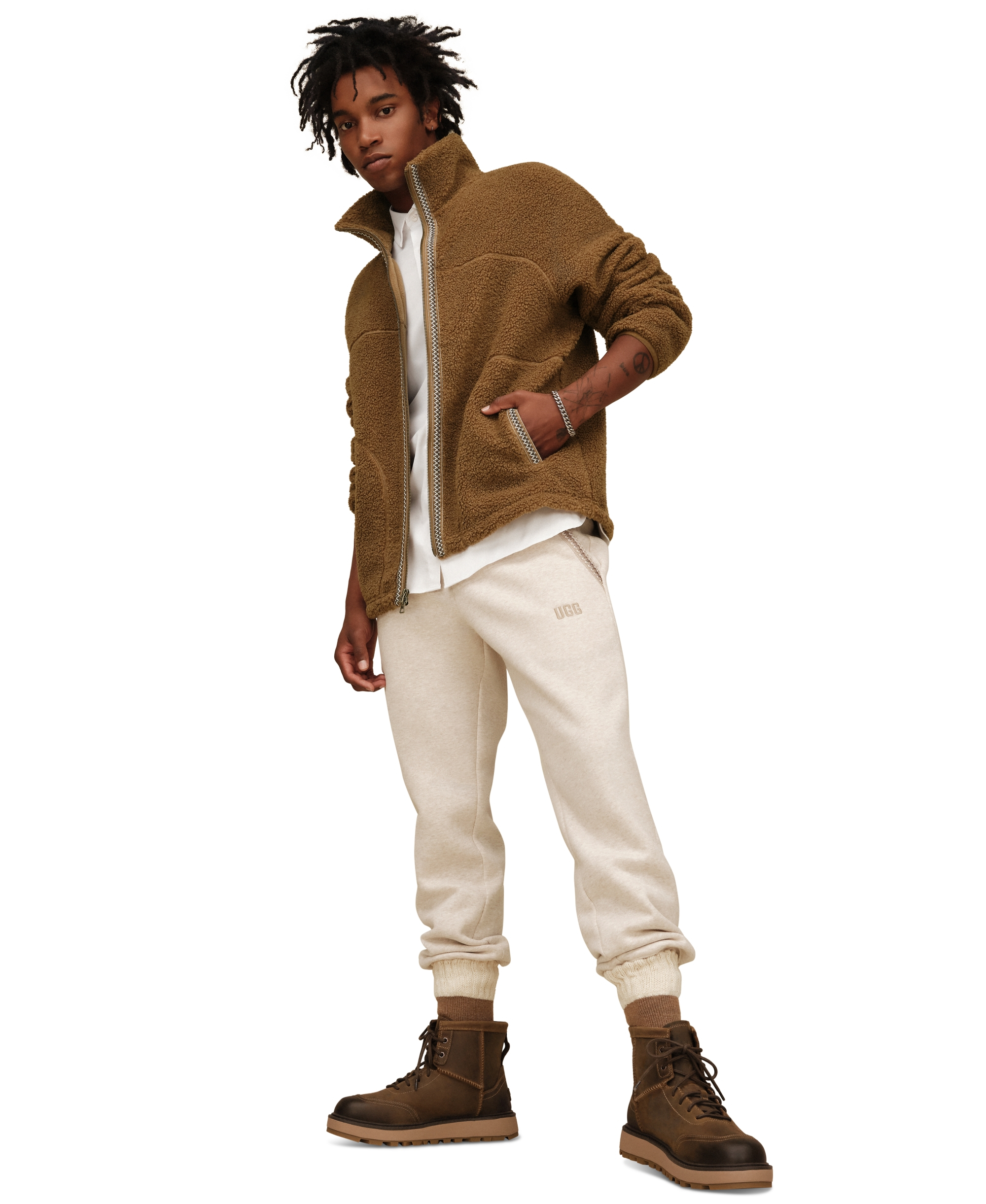 UGG® Men's UGGbraid Full-Zip Hooded Jacket - Coffee Grounds