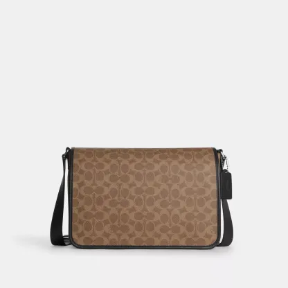 Colby Messenger Bag 32 In Signature Canvas - Silver/Tan Black