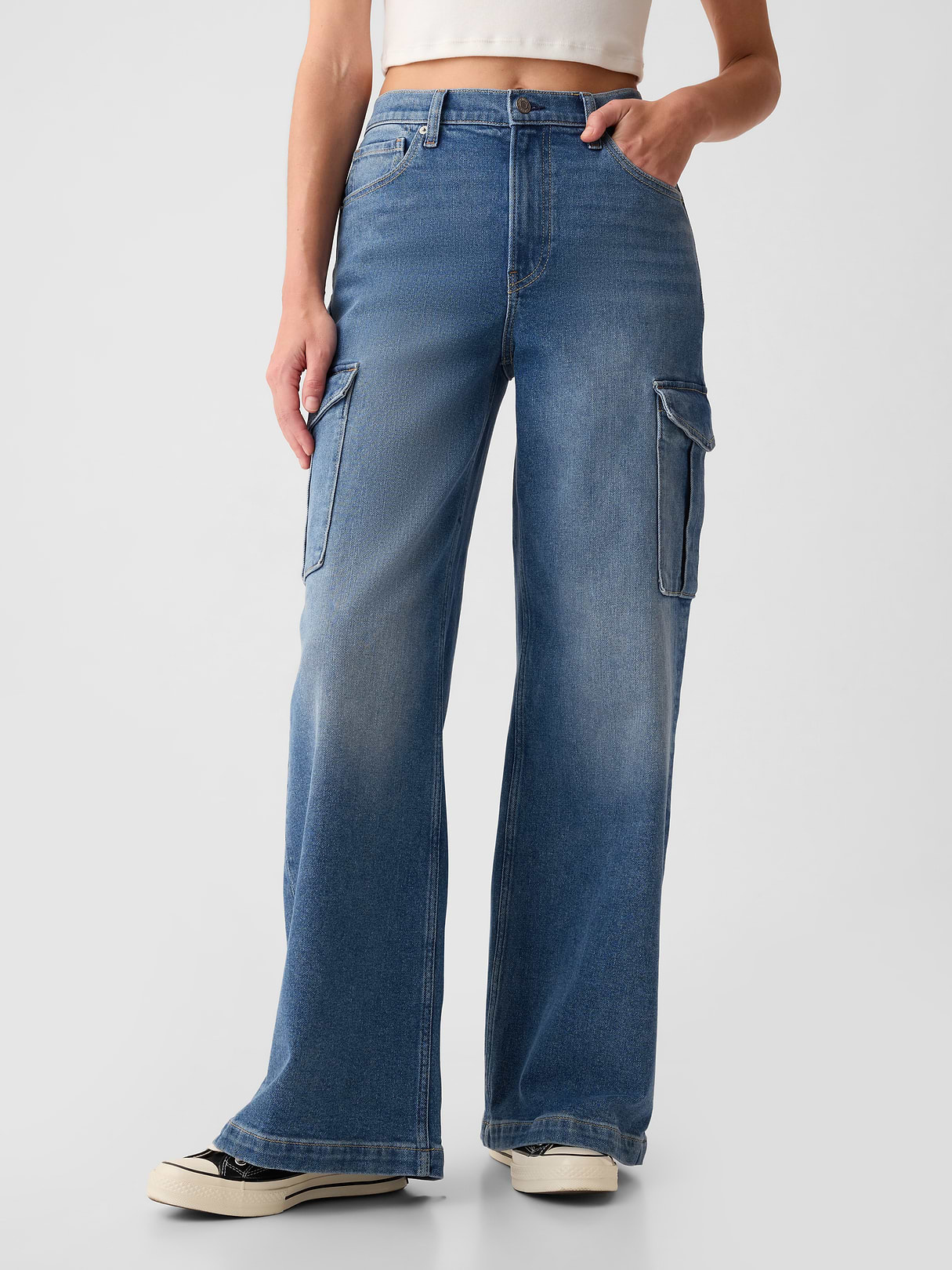 High Rise Stride Wide-Leg Jeans - Cargo medium wash