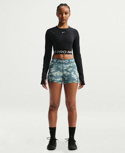 Nike Women's Pro 3" Mid-Rise Printed Biker Shorts - Mineral Slate/white