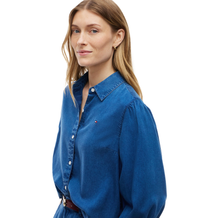 Tommy Hilfiger Women's Chambray Puff-Sleeve Button-Front Shirt - Mid Blue