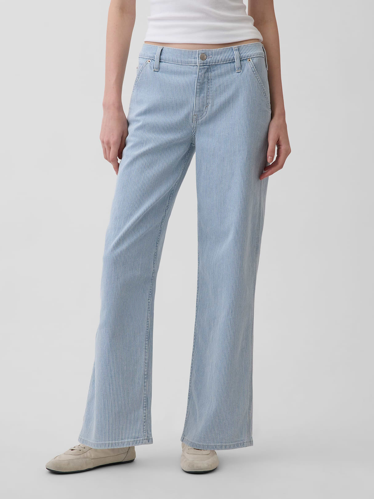 Low Rise '90s Loose Jeans - Blue railroad stripe