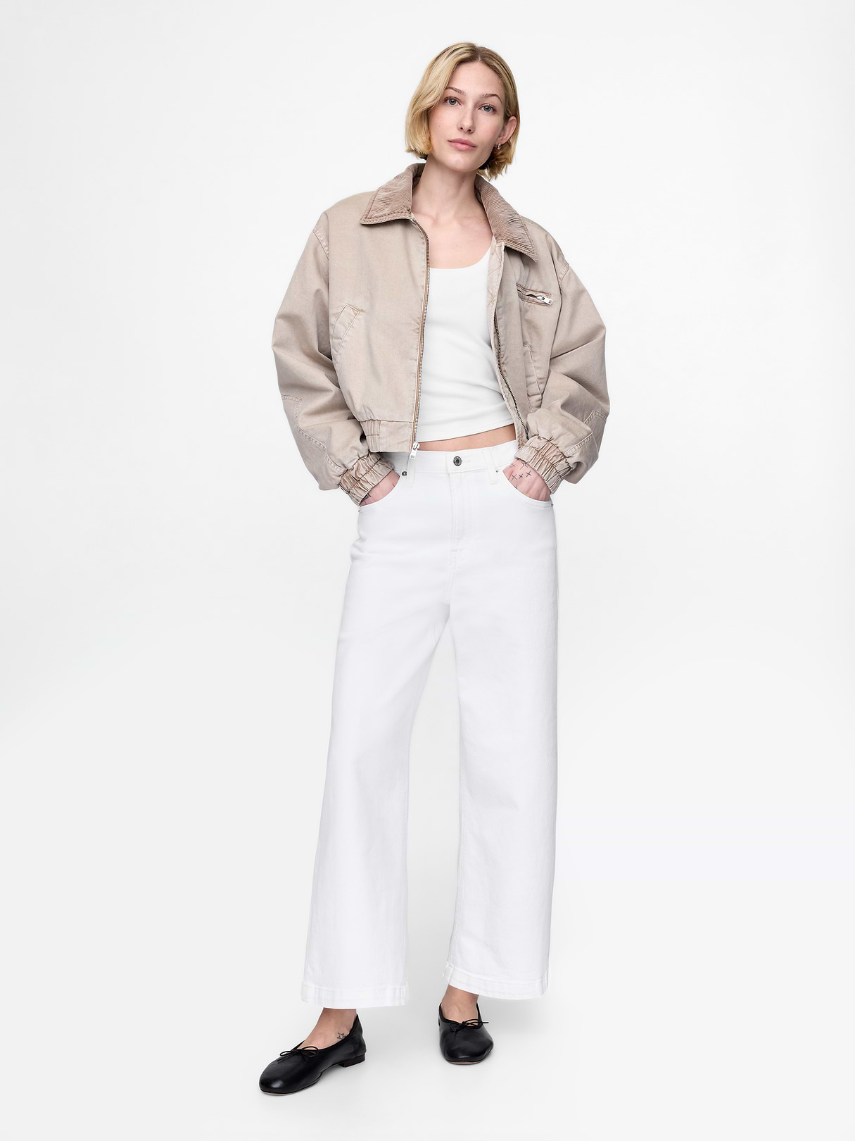 High Rise Stride Wide-Leg Ankle Jeans - Optic white