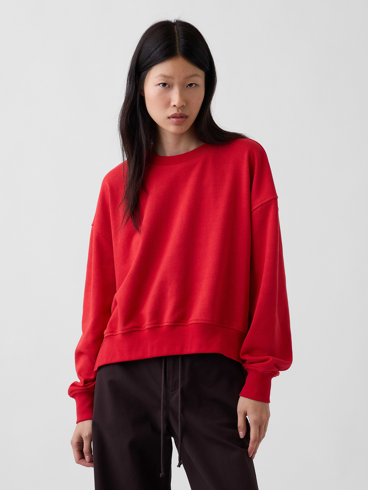 VintageSoft Terry Oversized Wedge Side-Slit Sweatshirt - Red