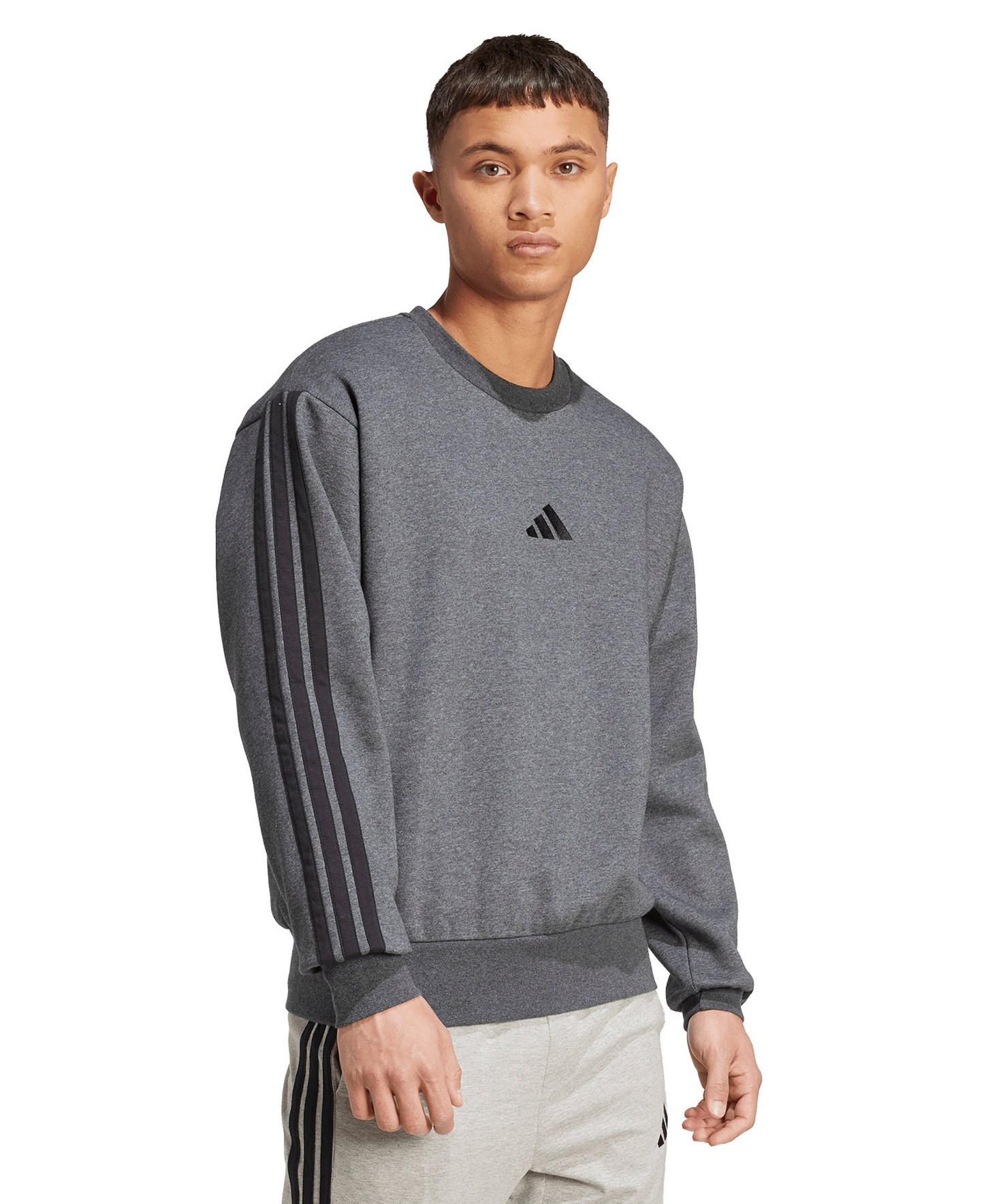 adidas Men's Essentials 3-Stripes Fleece Sweatshirt - Dark Gray Heather