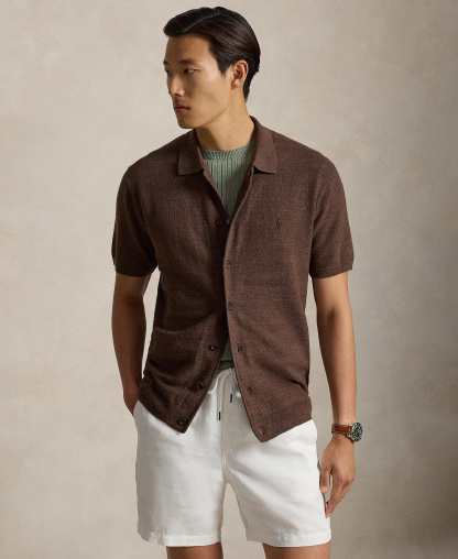 Polo Ralph Lauren Men's Cotton-Linen Cardigan Shirt - Nutmug Brown Heather