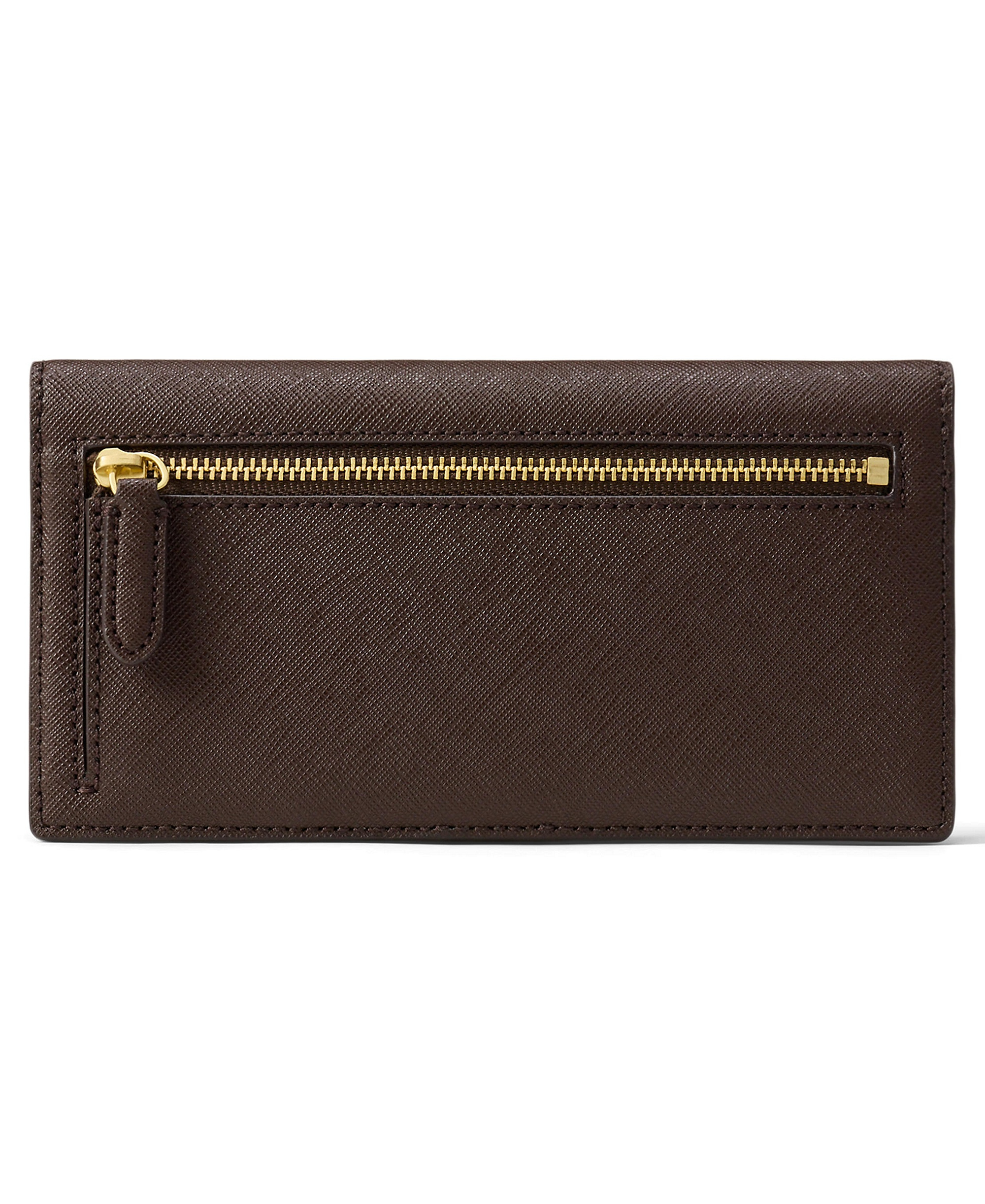 Lauren Ralph Lauren Crosshatch Leather Slim Snap Closure Wallet - Chestnut Brown