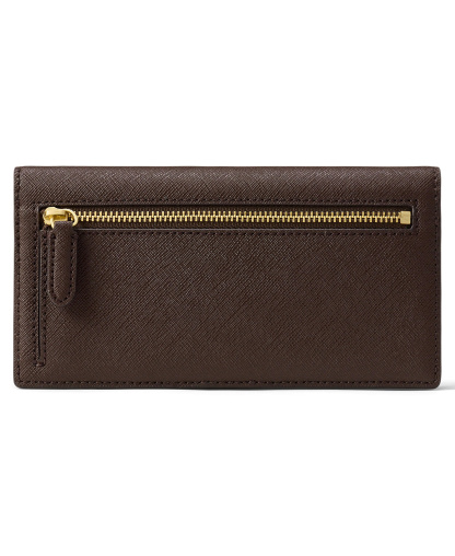 Lauren Ralph Lauren Crosshatch Leather Slim Snap Closure Wallet - Chestnut Brown