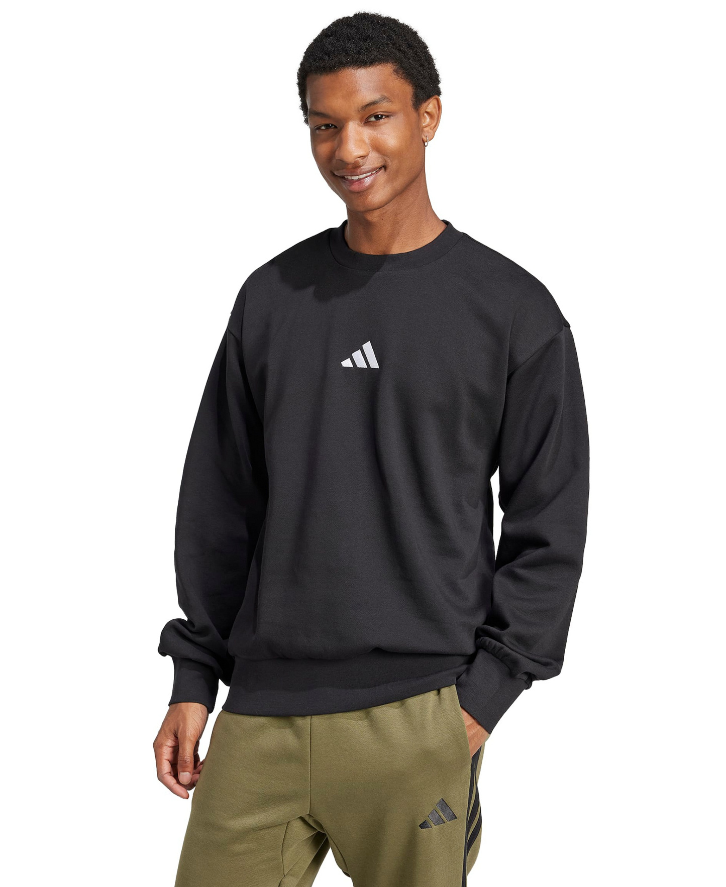 adidas Men's Essentials Feel Cozy Sportswear Crewneck Sweatshirt - Black