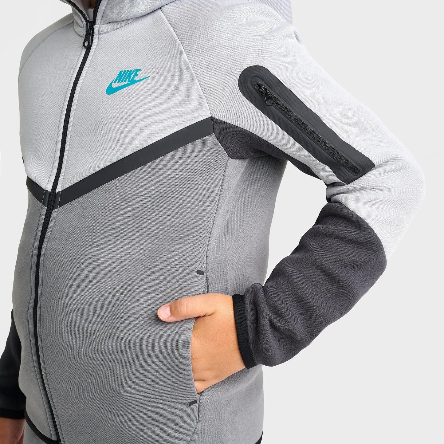 Big Kids' Nithtke Sportswear Tech Fleece Full-Zip Hoodie - Light Smoke Grey/Smoke Grey/Anthracite/Black