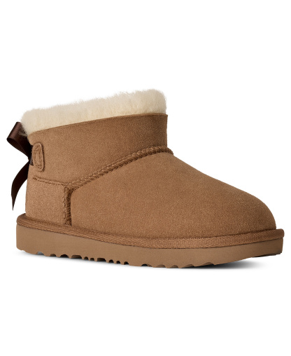 UGG® Kids Ultra Mini Bailey Bow Round Toe Booties - Chestnut