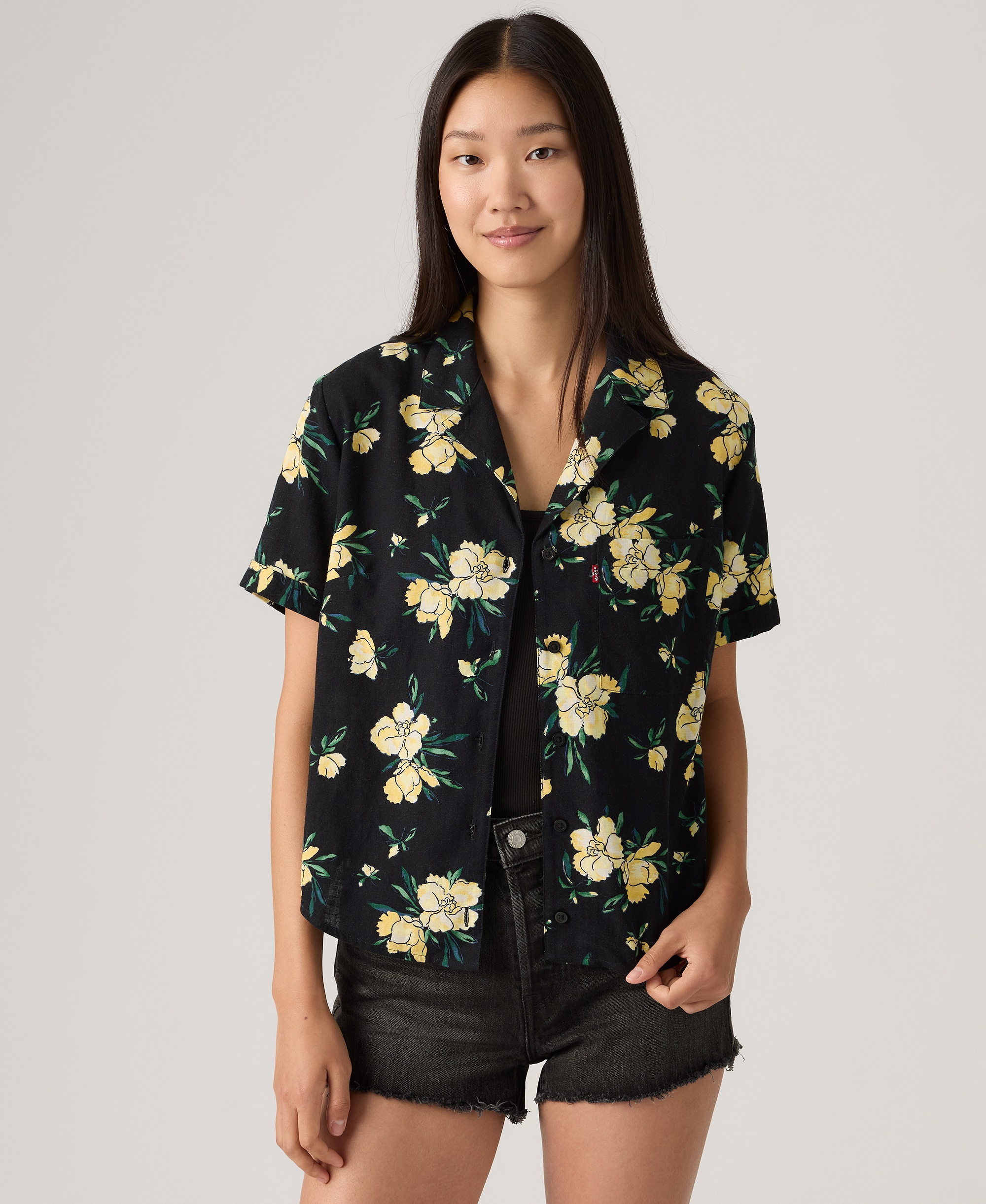 Levi's Women's Bennie Short-Sleeve Camp Shirt - Blake Brushstroke Floral Rattan