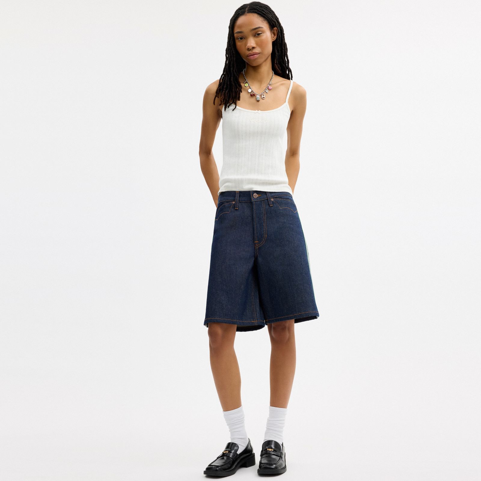 Coach | Brain Dead Denim Skater Shorts In Recycled Cotton - Dark Blue - view 2