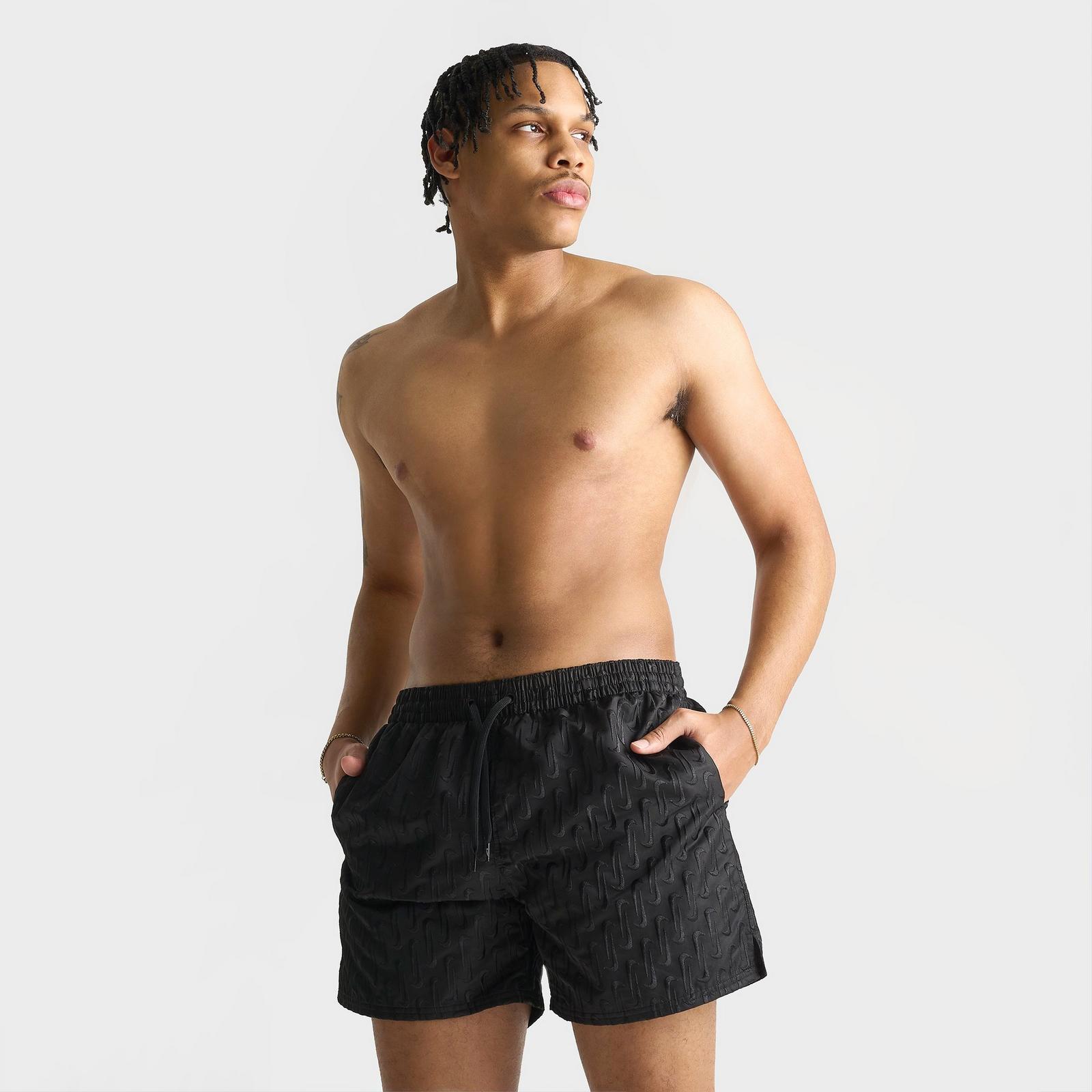 Men's Nike Swim Breaker Swoosh Link Lined Volley Swim Shorts - Black