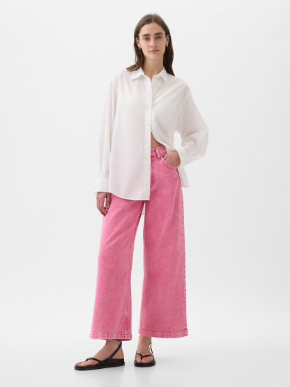 High Rise Stride Wide-Leg Ankle Jeans - sugar pink