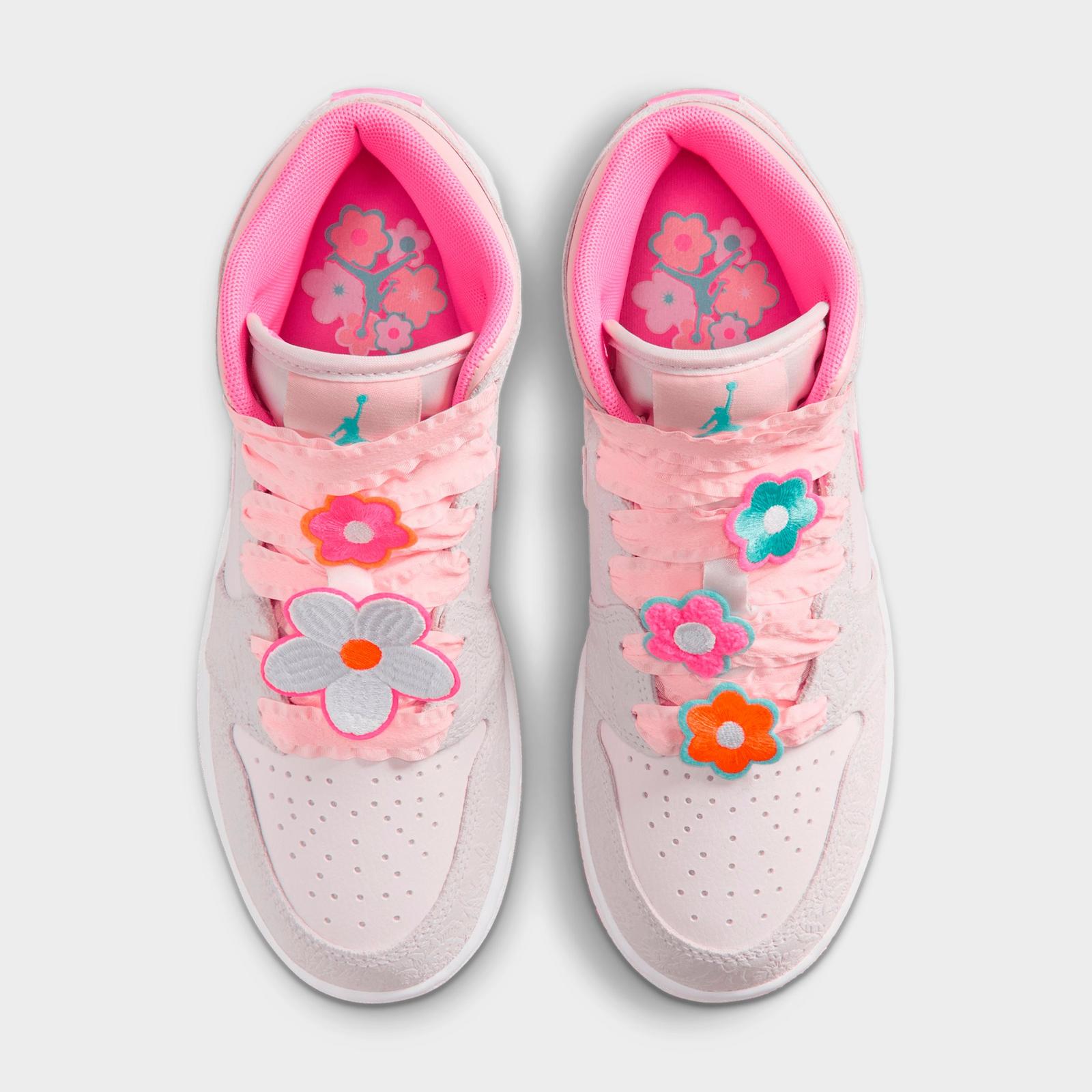 Girls' Big Kids' Air Jordan Retro 1 Mid SE Multi Casual Shoes - Vast Grey/Sail/Pink Bloom/Pink Glow - view 5