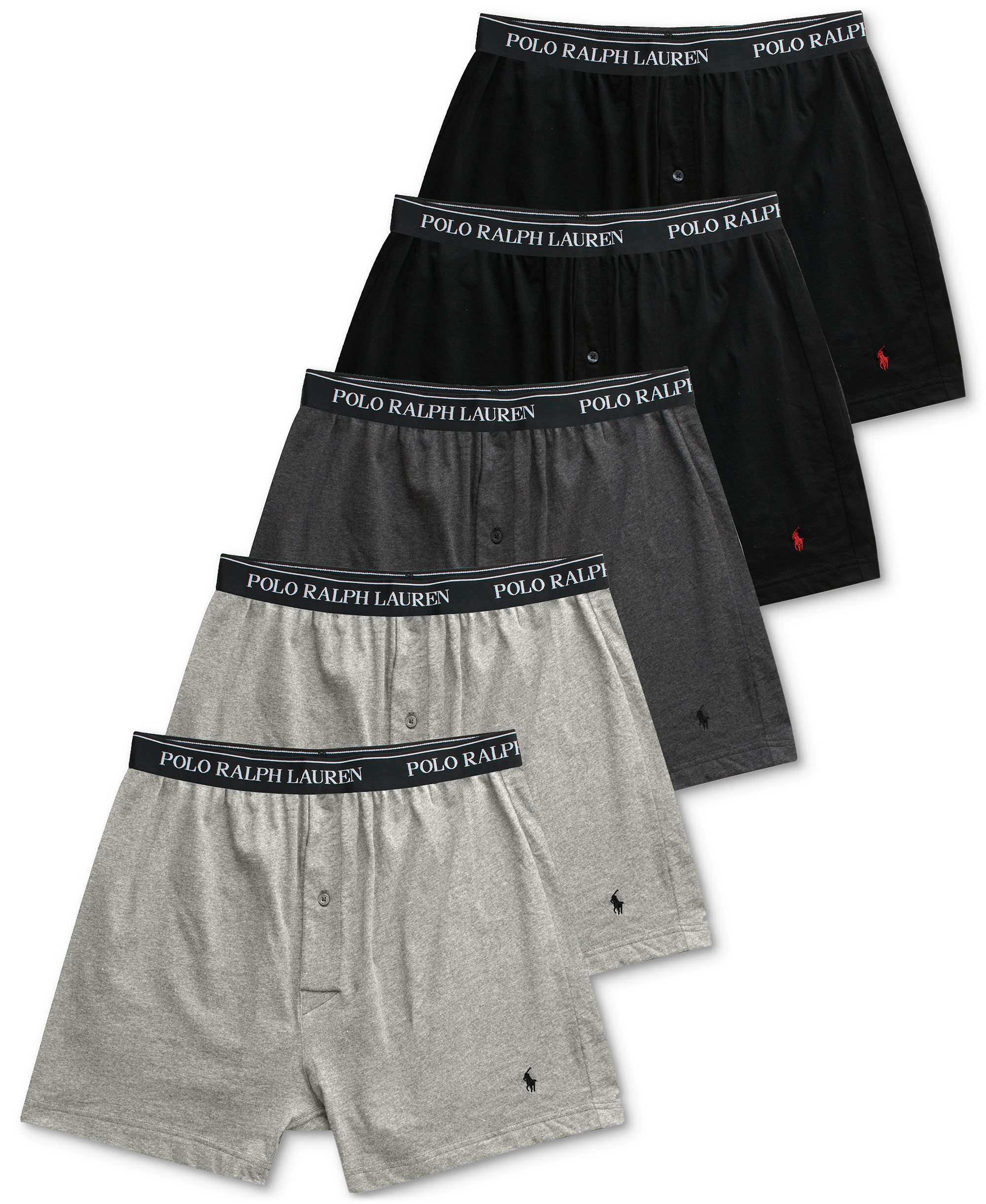 Polo Ralph Lauren Men's 5-Pack Classic-Fit Cotton Knit Boxers - Grey
