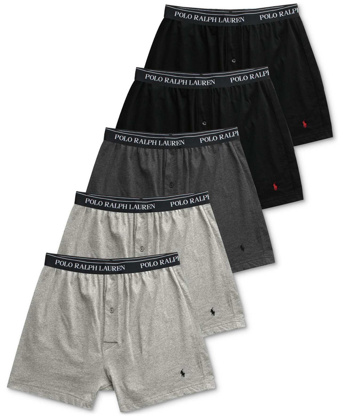 Polo Ralph Lauren Men's 5-Pack Classic-Fit Cotton Knit Boxers - Grey