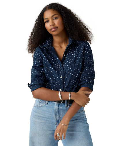 Levi's Women's Carlile Classic Poplin Long-Sleeve Shirt - Inga Dot Navy Blazer