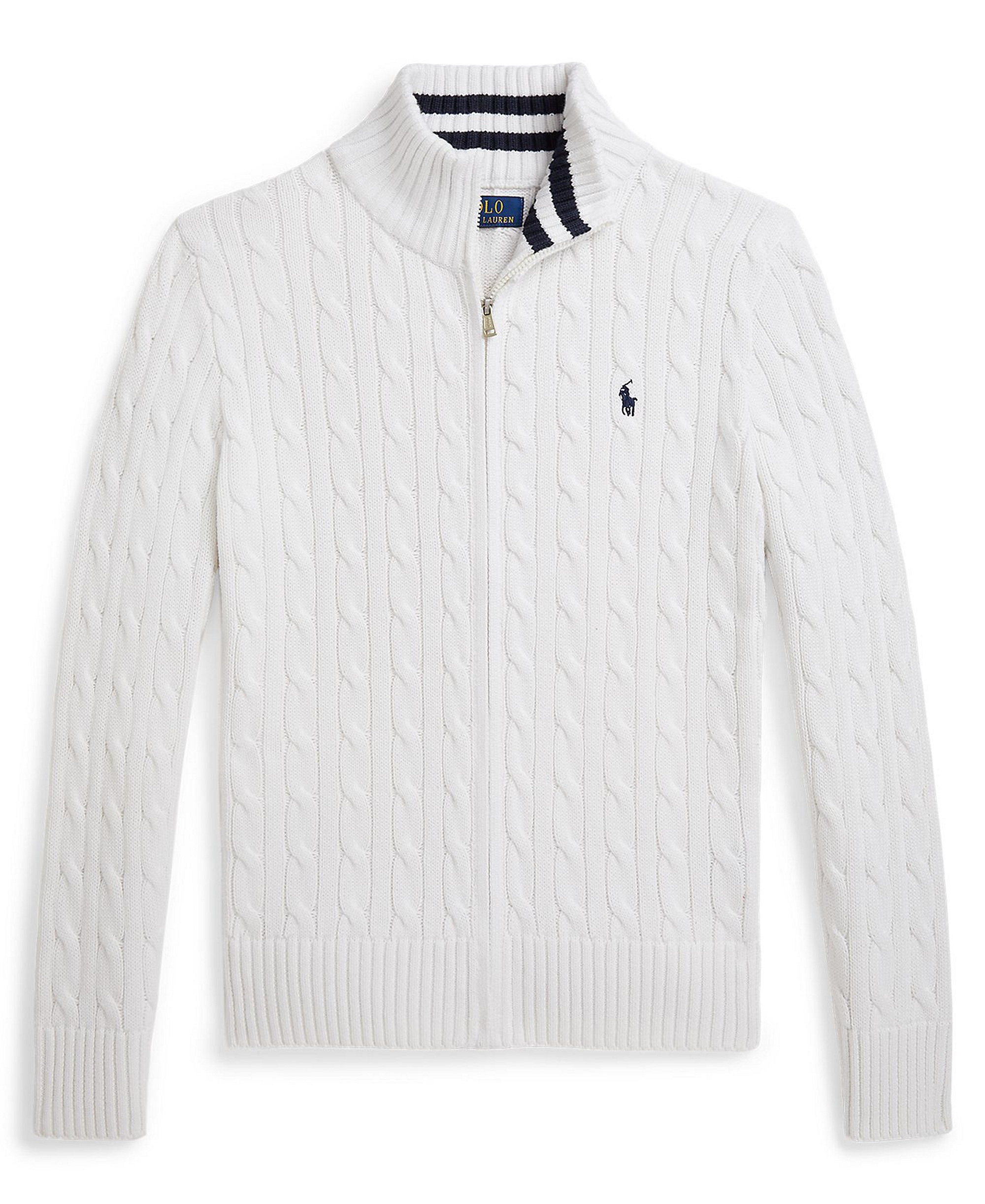 Polo Ralph Lauren Boys' 8-20 Cable-Knit Cotton Full-Zip Sweater - White