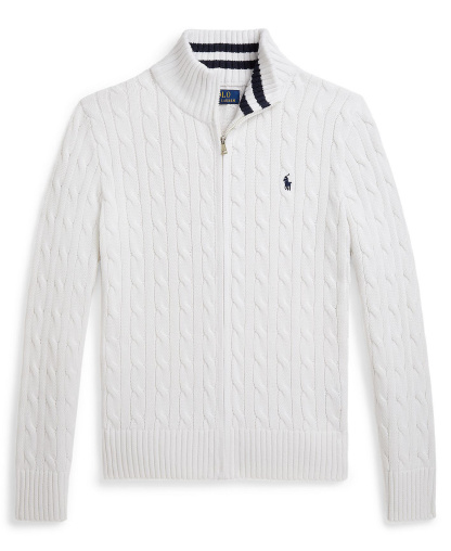 Polo Ralph Lauren Boys' 8-20 Cable-Knit Cotton Full-Zip Sweater - White