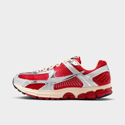 Men's Nithtke Zoom Vomero 5 Casual Shoes - Part 1 - Gym Red/Metallic Silver/Coconut Milk/Chrome - Left shoe facing left. Outside of the shoe.