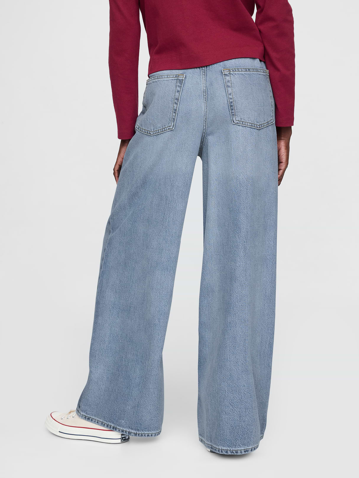Mid Rise Denim Stripe Baggy Jeans - light indigo
