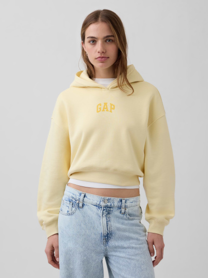 VintageSoft Crop Logo Hoodie - Yellow