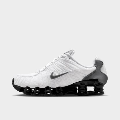 Men's Nithtke Shox TL Casual Shoes - Part 1 - White/Black/Cool Grey/Metallic Cool Grey - Left shoe facing left. Outside of the shoe.