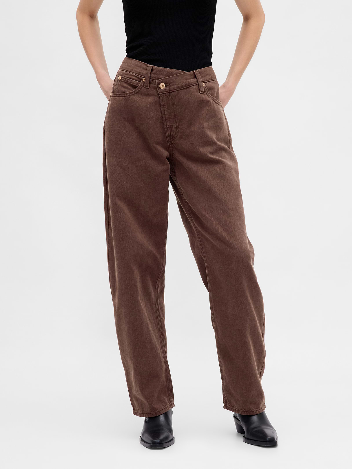 High Rise Barrel Cargo Jeans - Dark brown