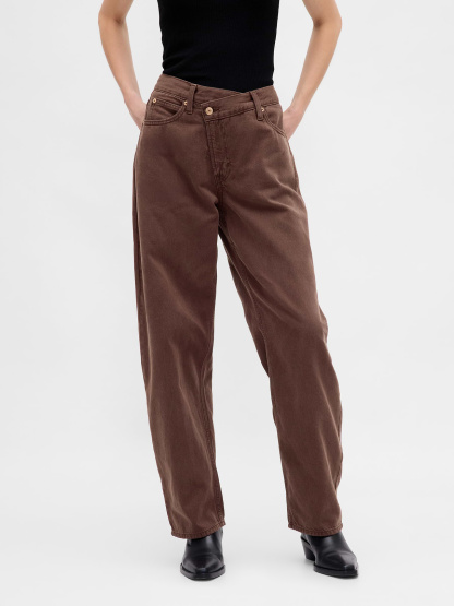 High Rise Barrel Cargo Jeans - Dark brown