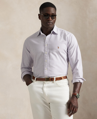 Polo Ralph Lauren Men's Big & Tall Long-Sleeve Oxford Shirt - Thistle/White