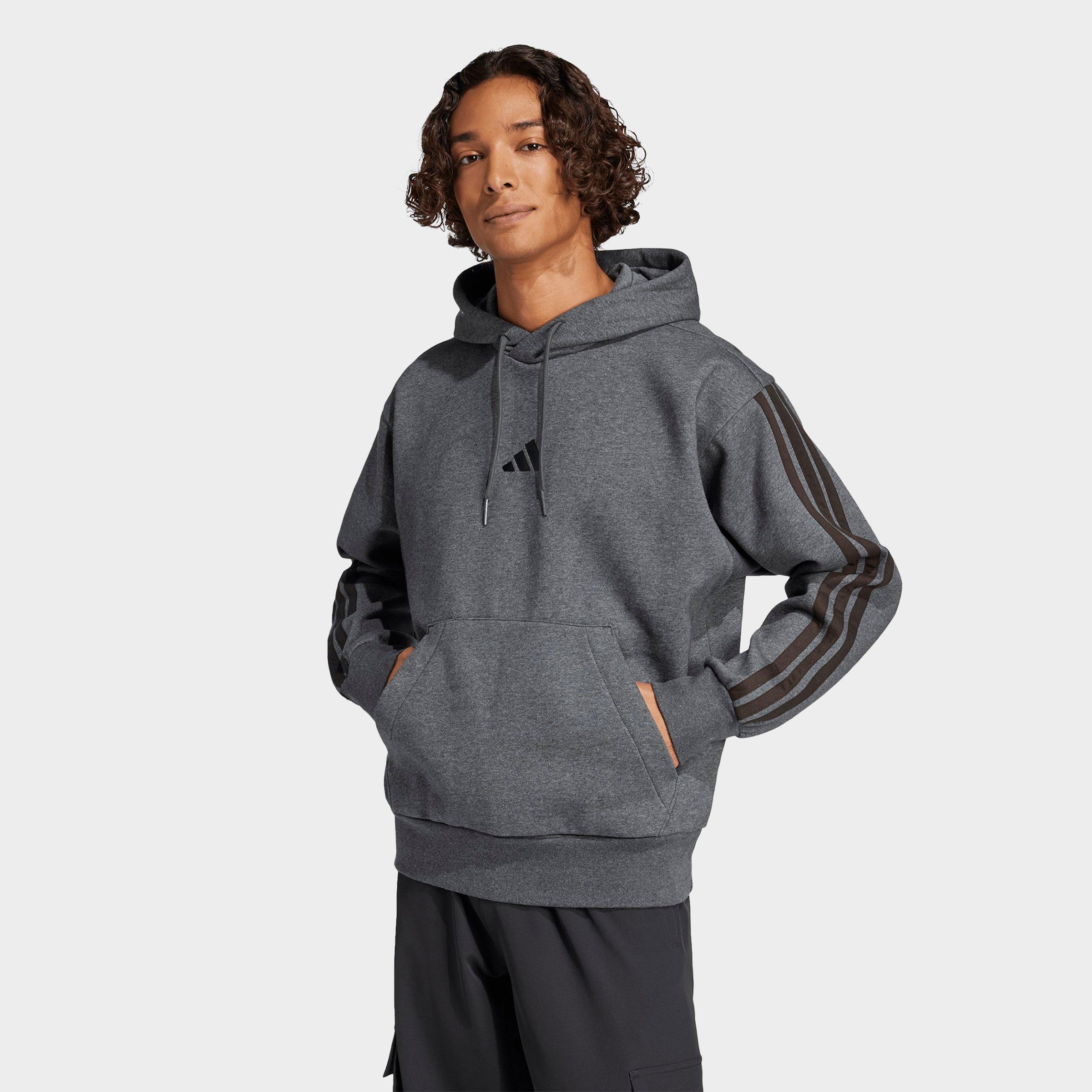 Men's adidas Essentials 3-Stripes Fleece Pullover Hoodie - Dark Grey Heather/Black